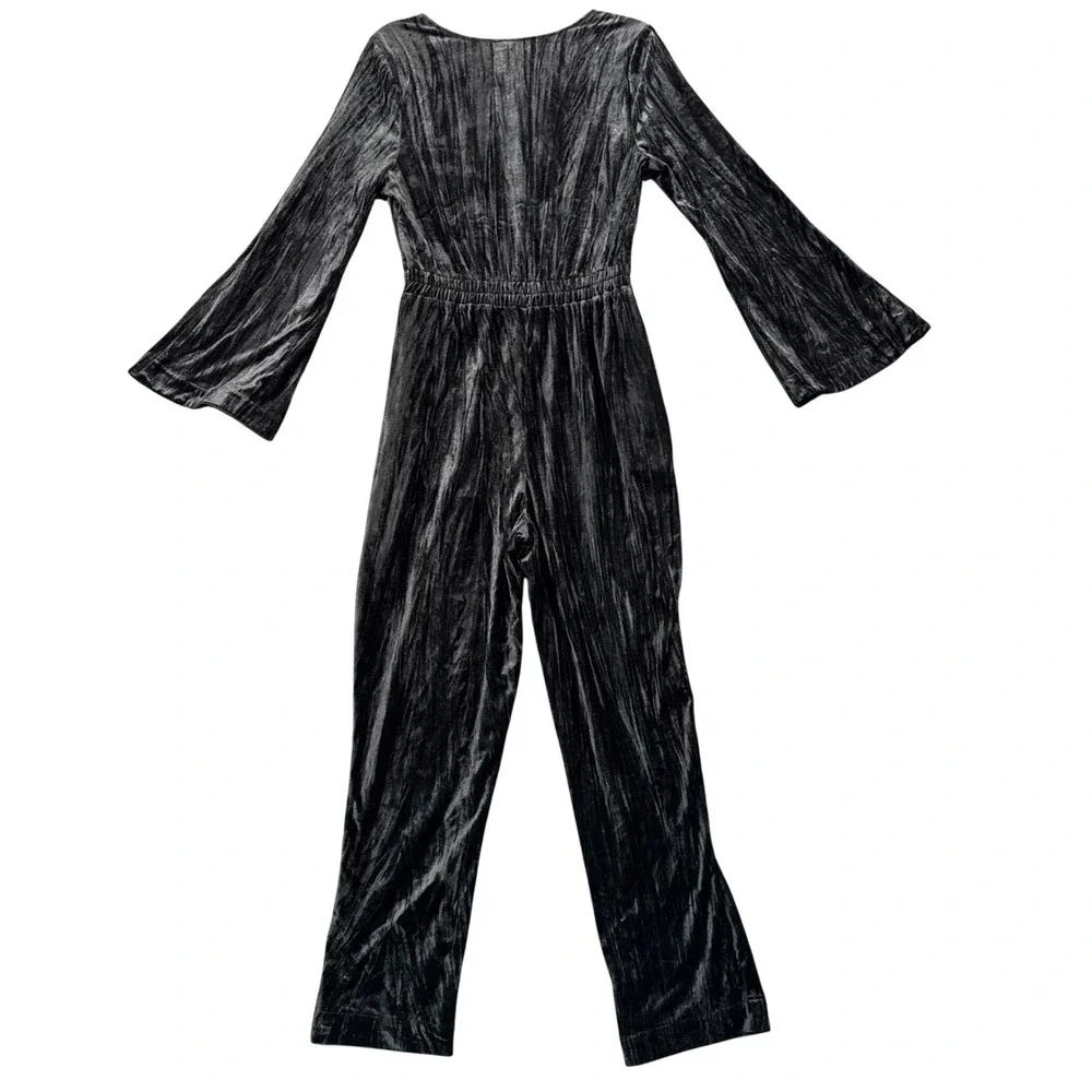 Womens‎ Black Crushed Velvet Bell Sleeve Jumpsuit Y2K Mod Retro Size M
